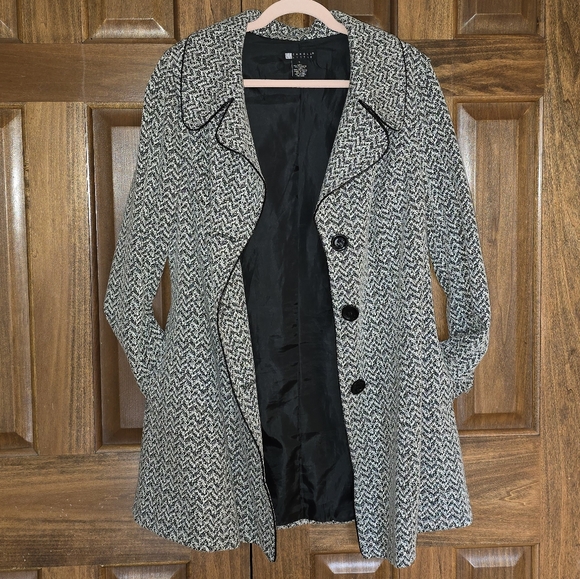 GORGEOUS Vintage 90s 3 Button Blazer ◼️◻️Chevron/Vegan Leather Trim, Size: Large - Picture 14 of 16